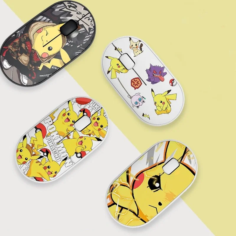 Bluetooth Wireless Mouse Cartoon Pikachu Theme Mouse Mini Portable Silent Mouse for MacBook Notebook PC Laptop Tablet Office
