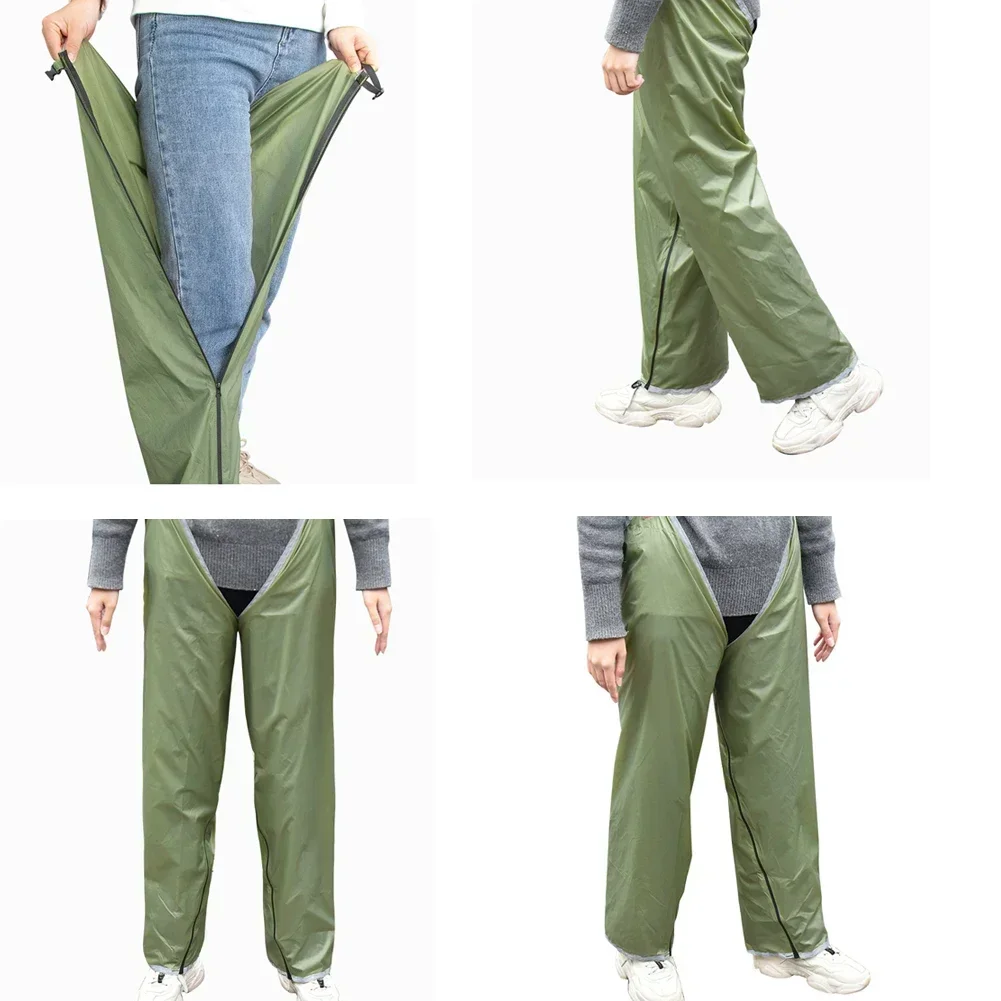 Pantalones impermeables de nailon recubierto de silicona 20D, mangas para piernas, diseño elástico, pantalones de lluvia ultraligeros para acampar