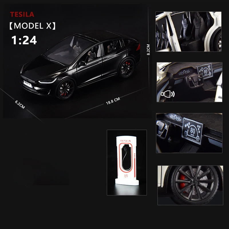 1:24 Model X Model Y Tesla Model 3 Alloy Die Cast Toy Car Model Sound and Light Children\'s Toy Collectibles Birthday Gift