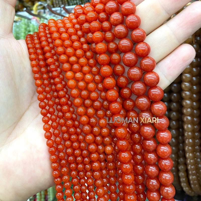 4-12mm Naturstein-Chalzedon, Südlicher Roter Achat, Runde Zwischenperlen für Schmuckherstellung, DIY-Armbänder, Anhänger, Zubehör – Detail 8