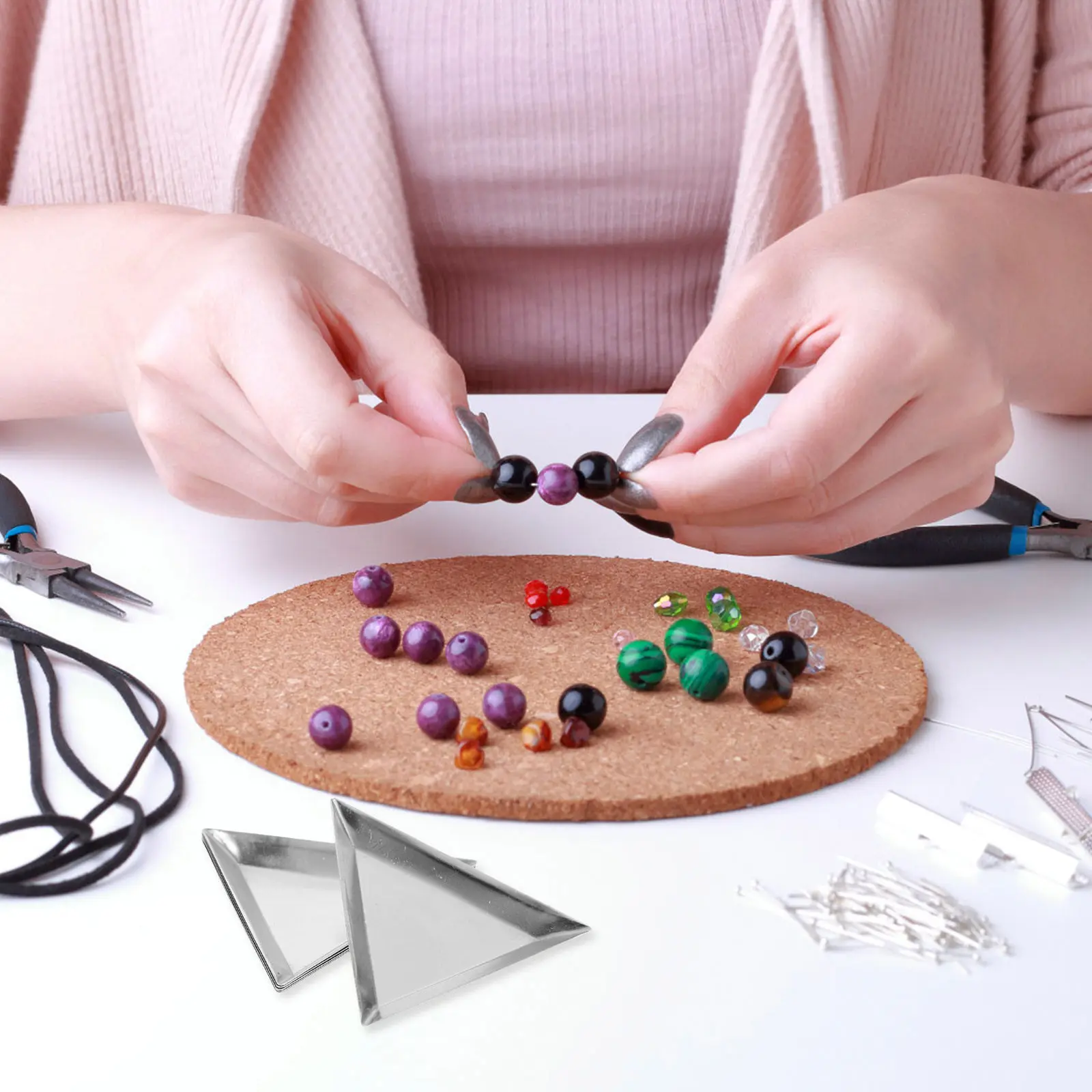 6Pcs Aluminum Jewelry Organizers Triangle Trays Bead Sorting Nail Art Rhinestones Craft Supplies Small Beading Trays