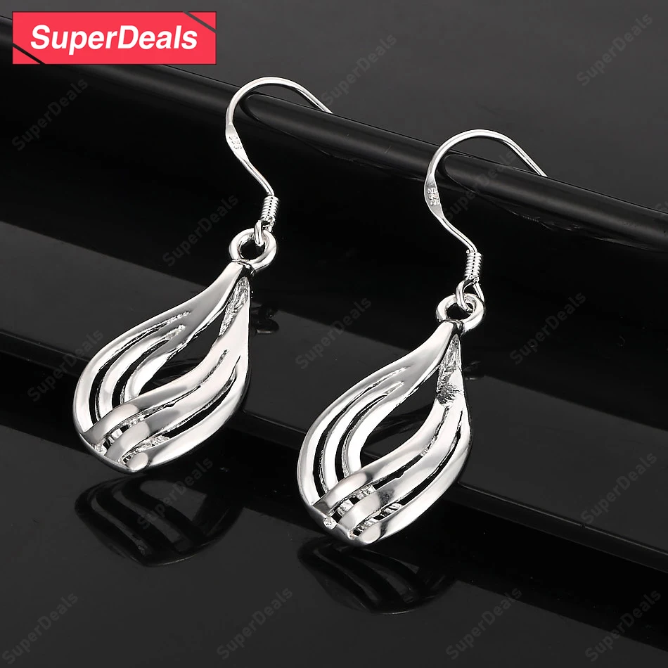 

SuperDeals 925 Sterling Silver Geometric Water Drop Earrings Temperament Women's Earrings Pretty Jewelry Birthday Party Gift