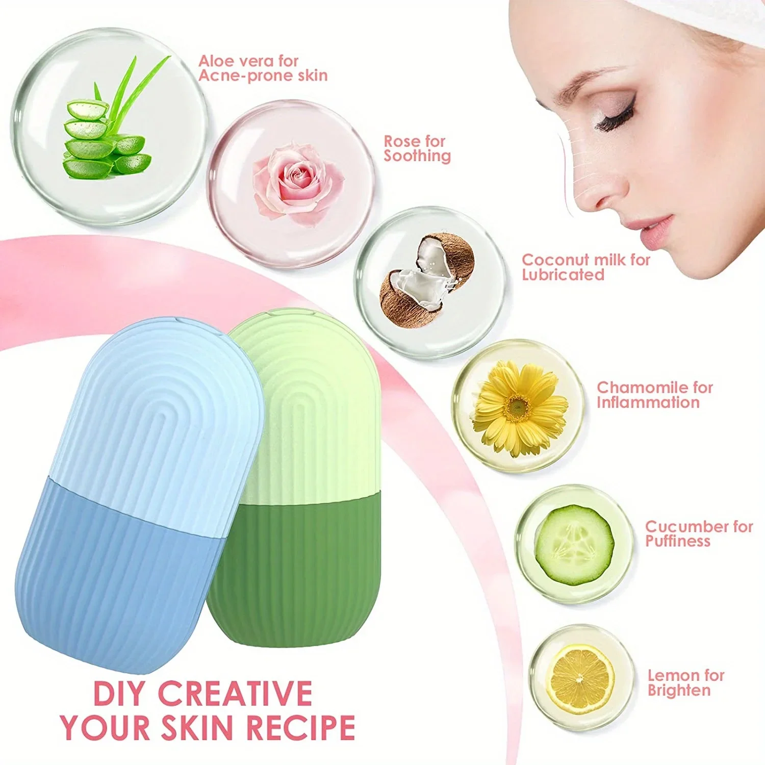 Facial Beauty Ice Grid, Silicone Roller Mold, Ice Ball Tray and Ice Cubes in One, Lifting the Skin and Soothing Acne Redness