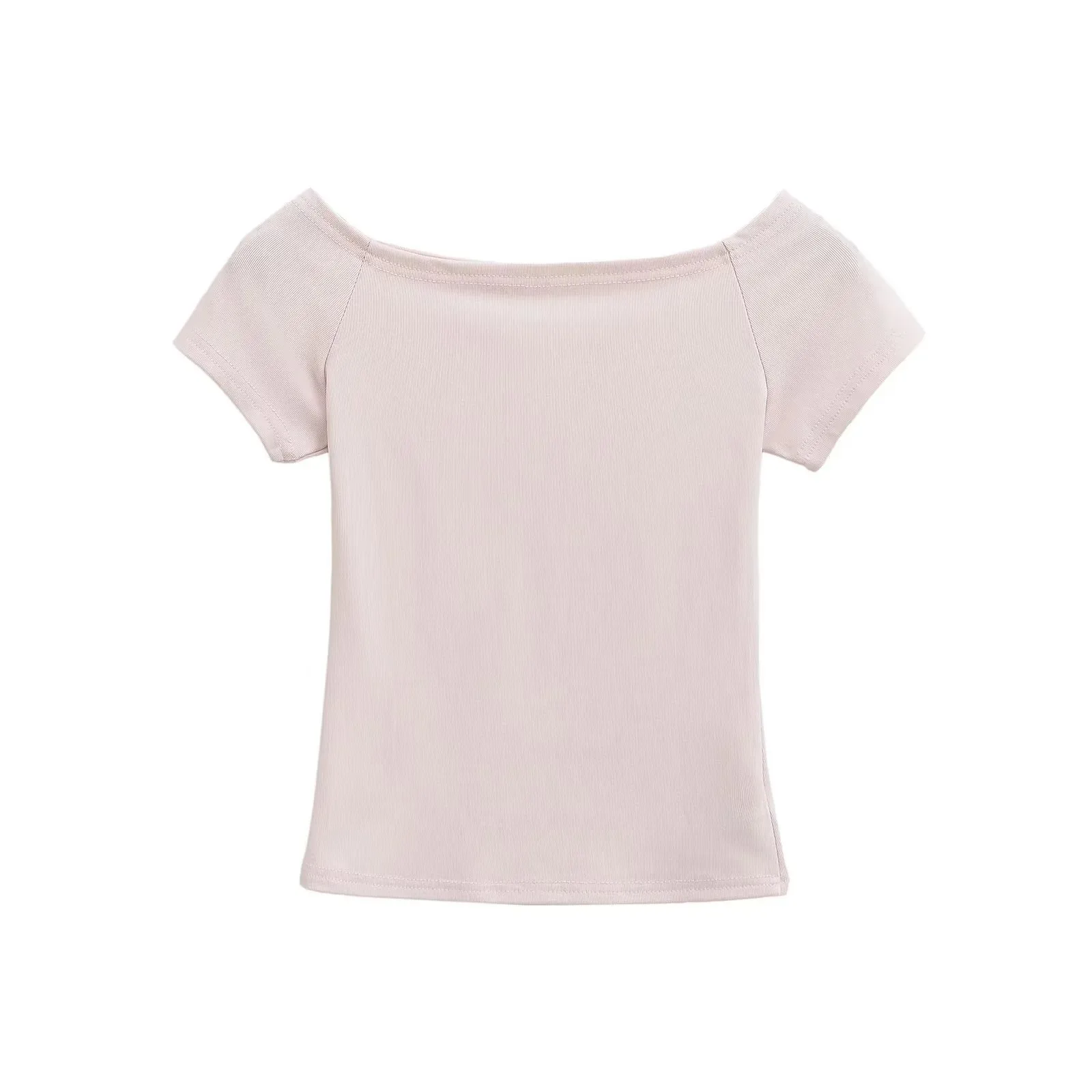 Summer style versatile hot girl off-shoulder short-sleeve irregular tight-fitting bust-enhancing T-shirt short high-waisted Q7Y5