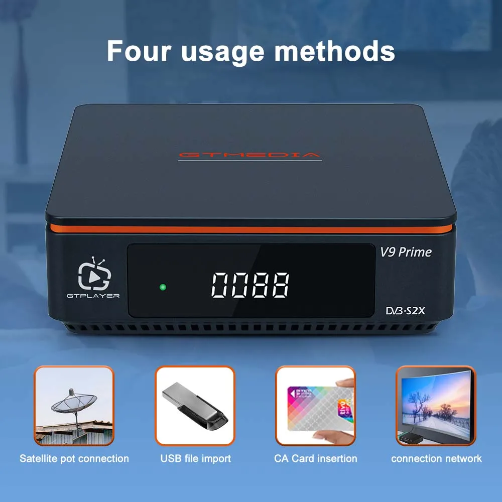 جهاز استقبال الأقمار الصناعية GTMEDIA V9 Prime Mars DVB-S/S2/S2X VCM/ACM/متعدد الأشواط/T2-MI HEVC مدمج 2.4G WIFI مخزون إسباني