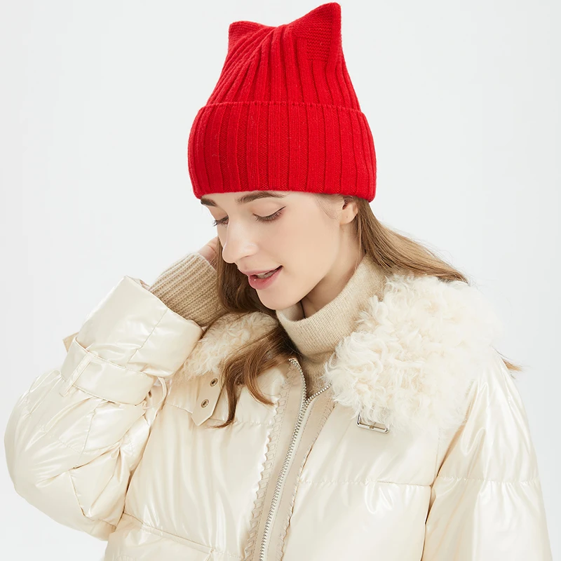 Real 100% Sheep Wool Hat Autumn Winter Thickened New Women's Knitted Wool Hat Keep Warm Head Wrap Ear Protection Jacquard Hat