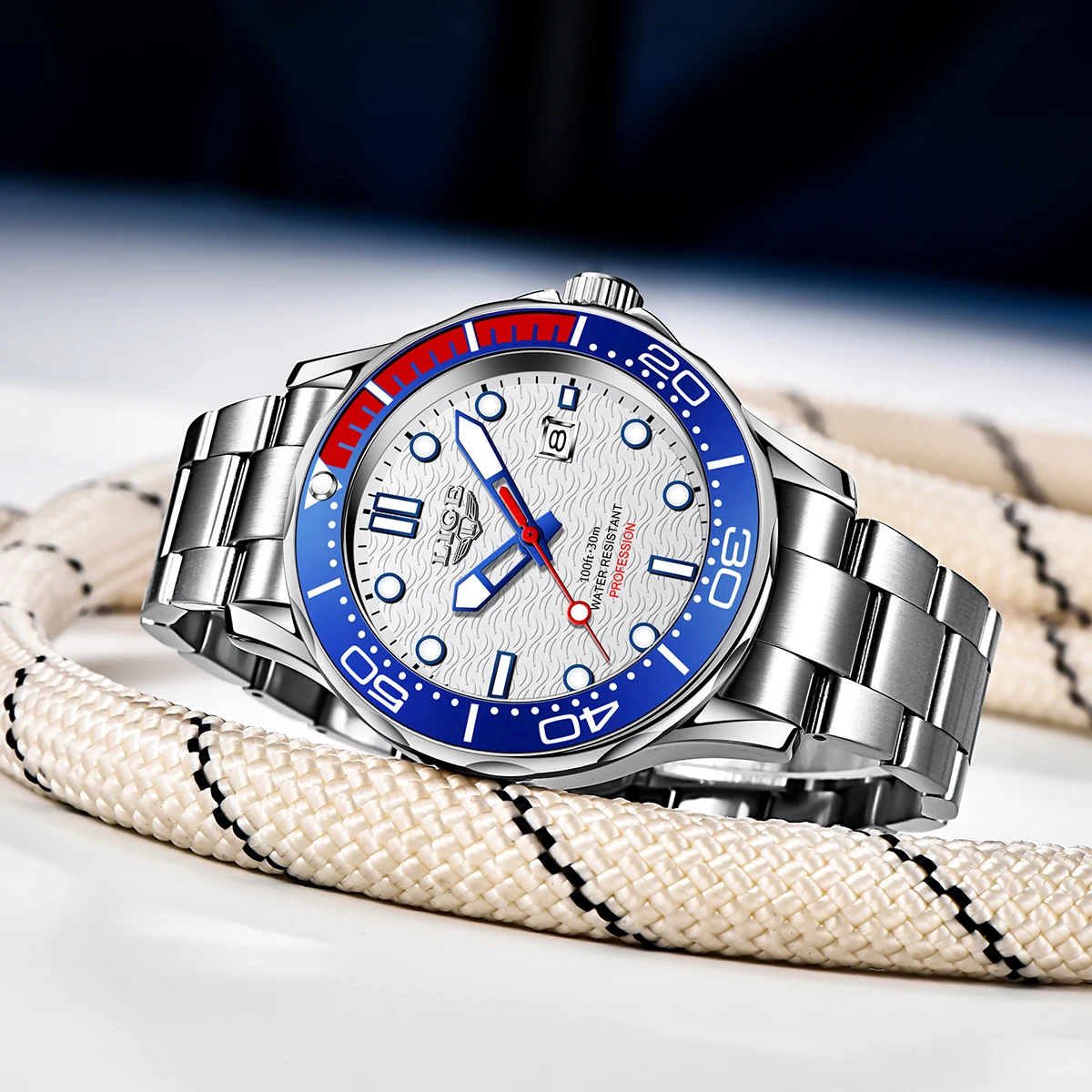 LIGE New Business Mens Watches Blue Top Brand Luxury Dive Watch For Men Waterproof Date Clock Sport Watch Relogio Masculino Box