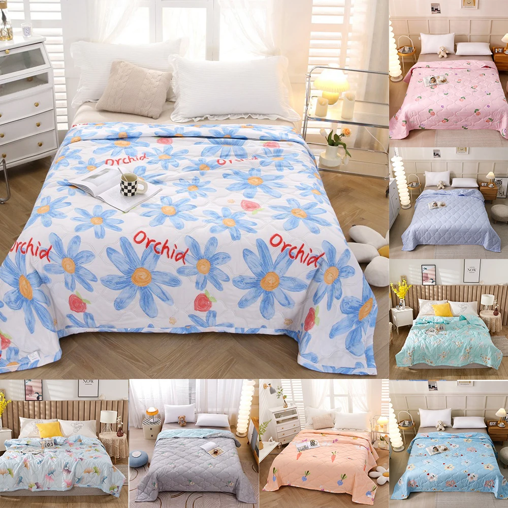 Summer Quilt Thin Wadding Blanket Cute Printing Four Seasons Quilt Bedding Duvet Blanket Double Bed Comforter 100/150/180/200 여름