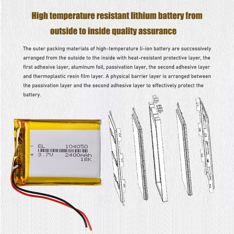 Batteria ricaricabile 3.7V 2400mAh Li-Po 104050 batteria ai polimeri di litio Li-Po li ion Lipo cells per GPS MP3 MP4 registratore di guida
