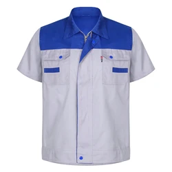 Men Women Short Sleeve Work Coat Workshop Shirts Motor Mechanic Uniform with Two-pocket T-shirts Man Workshop Overalls Top