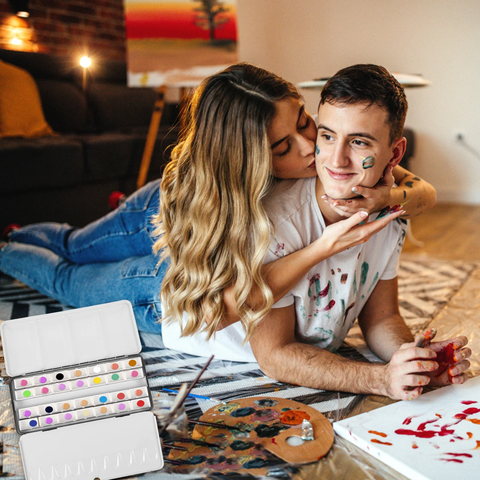 

1Set Large Empty Watercolor Box Metal Paint Case Pigment Container with Plastic Grid for Artists Pigment Box Empty Paint Pots