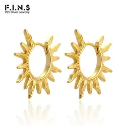 F.I.N.S Exaggerated S925 Sterling Silver Big Sun Hoop Earrings Geometric Round Piericng Ear Buckles Fashion Fine Jewelry