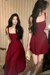 2026 Even Party Red Dress Women Casual Elegant Clothing One Piece Dress Korea Fashioon Summer Sleeveless Strap Mini Dress Female