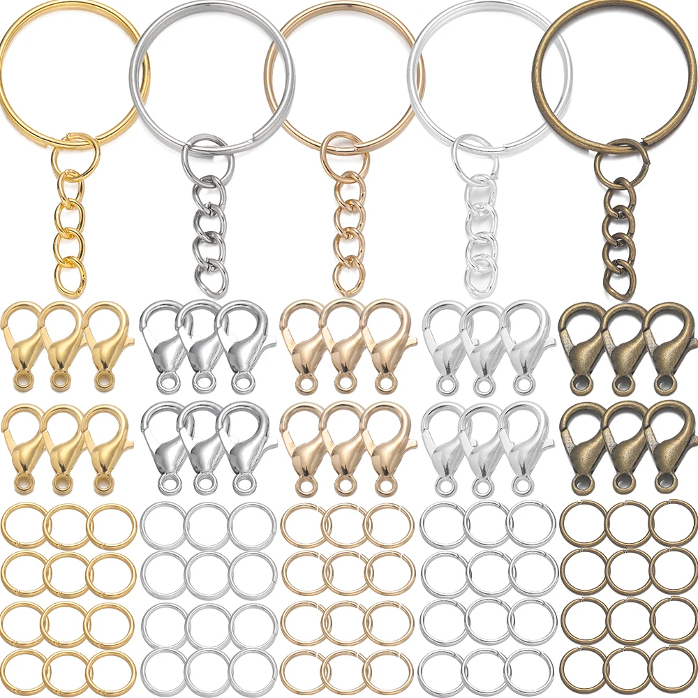 

170pcs/Set Keychain with Chain Lobster Clasp Jump Rings Connector Kit for DIY Jewelry Key Chain Rings Keychain Making Supplies