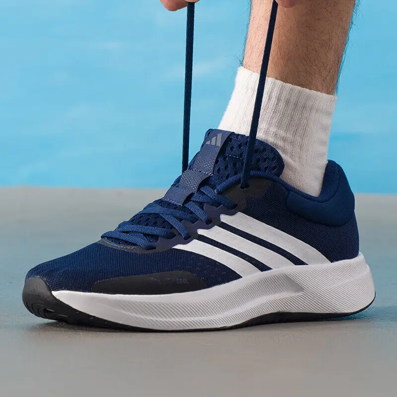 Adidas JR5851 Men Navy White Running Shoes Iconic 3 Stripes Breath Fabric Upper Lining Non Slip Rubber Outsole Daily  Sneakers F