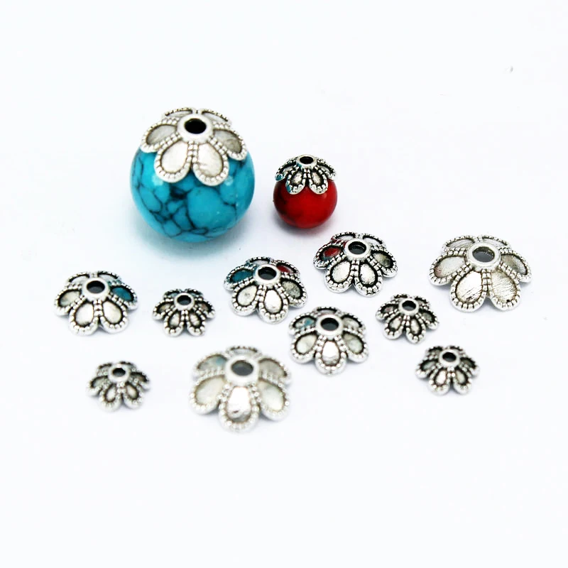 10-50pcs/lot 6 8 10 mm Vintage Flower Bead Holder Spacer Beads Cap DIY Bracelet Beads For jewelry Making Accessories Finding