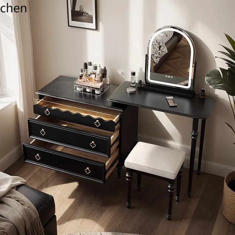 YFY Retro  Table and Chest of Drawers Integrated for Home Use, Small Apartment, Mid-Century Style, Extendable Corner Makeup