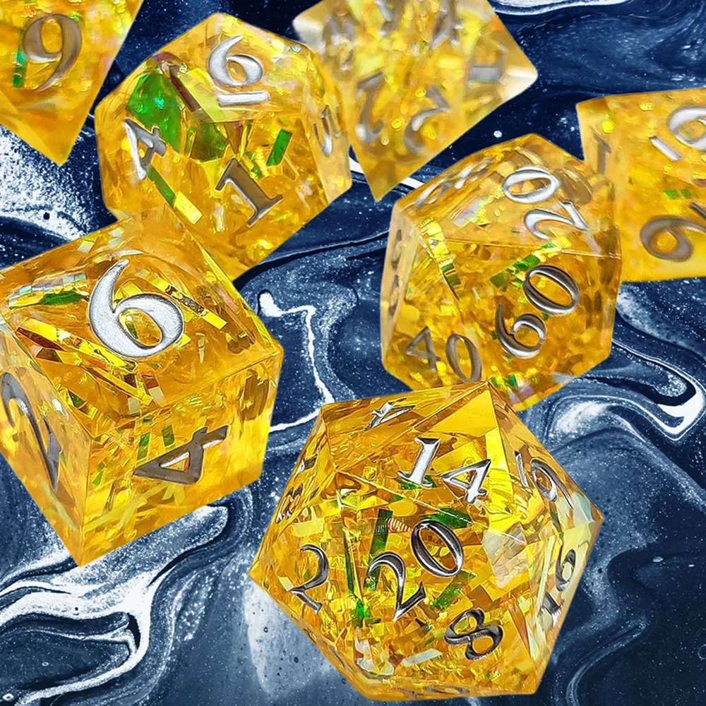 

Yellow Resin Dice Sharp Edge Polyhedral Dice DND Dice Set For Dungeon and Dragon Pathfinder Role Playing Game(RPG)/MTG Game