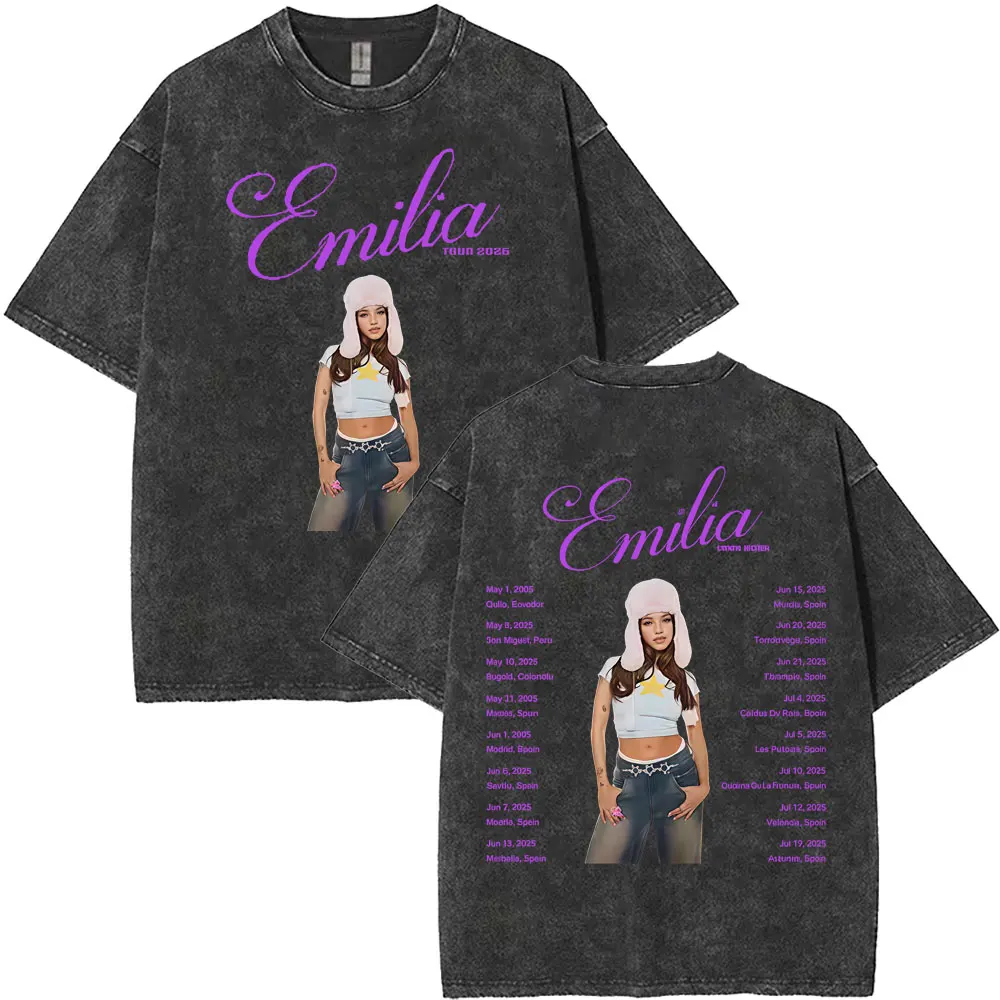 

Washed Vintage Emilia Mernes Tour 2025 T-shirt Men Women Fashion Oversized T-shirts Unisex Casual High Quality Cotton T Shirt