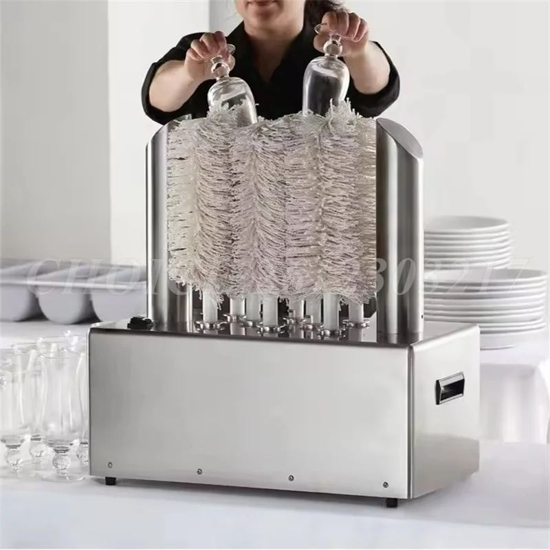 Stainless Steel 8 Brushes Red Wine Glass Electric Glass Cup Cleaning Machine Commercial Wine Glass Cup Polisher Glassware Dryer