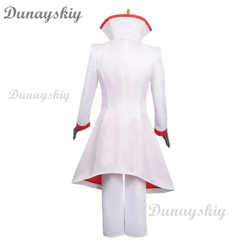 Hazbin Lucifer Cosplay Anime Hotel Morningstar Costume Cosplay Parrucca Papà Abito bianco Diavolo Inferno Festa di Halloween Costume da uomo adulto