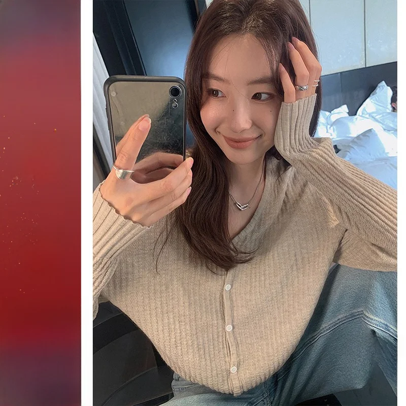 

Осенний роскошный шелковый кардиган из воздушной шерсти, свободный фактурный трикотаж, повседневный, с V-образным вырезом, длинными рукавами, женский, премиум-качество