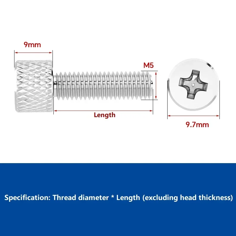 Peijian 10pcs M5 Carbon Steel Chrome Plated Knurled Flat Thumb Screws Slot Cylindric Hand Tighten Bolts