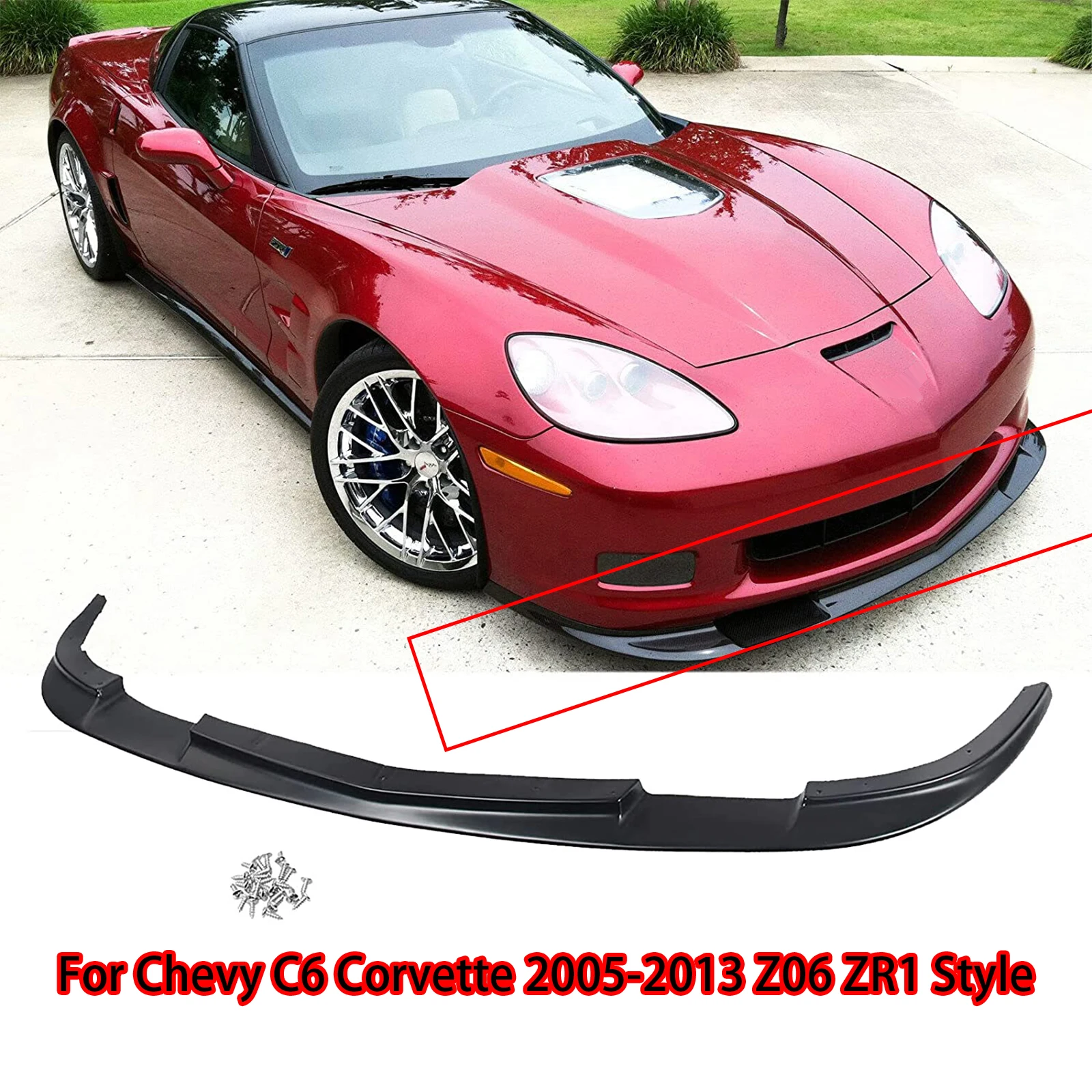 3PCS Car Front Bumper Lip Splitter Lip For Chevy C6 Corvette 2005-2013 Z06 ZR1 Style Carbon Fiber Style Glossy Black Matte Black