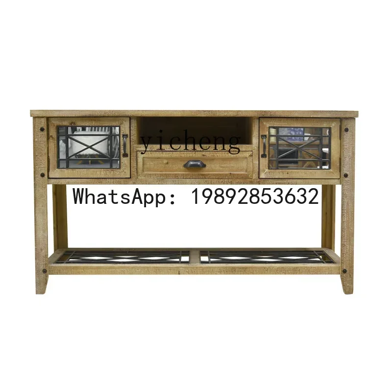 

LYY American Country Living Room Vintage Solid Wood Table Entrance Cabinet Hotel Restaurant Side Cabinet