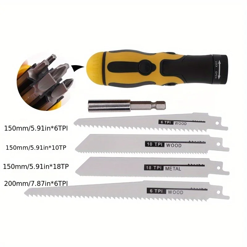 ‌ コンパクトレシプロソー - 木材/金属/PVCカッター - ハックソーブレード付きDIYハンドソー ‌