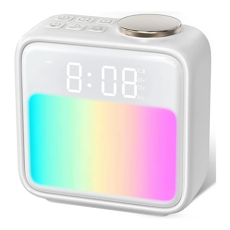 Alarm Clock For Heavy Sleepers With Sleep Aid & Night Light, Wake Up Sounds & RGB Colors, Rechargeable, Dual Alarm Easy To Use