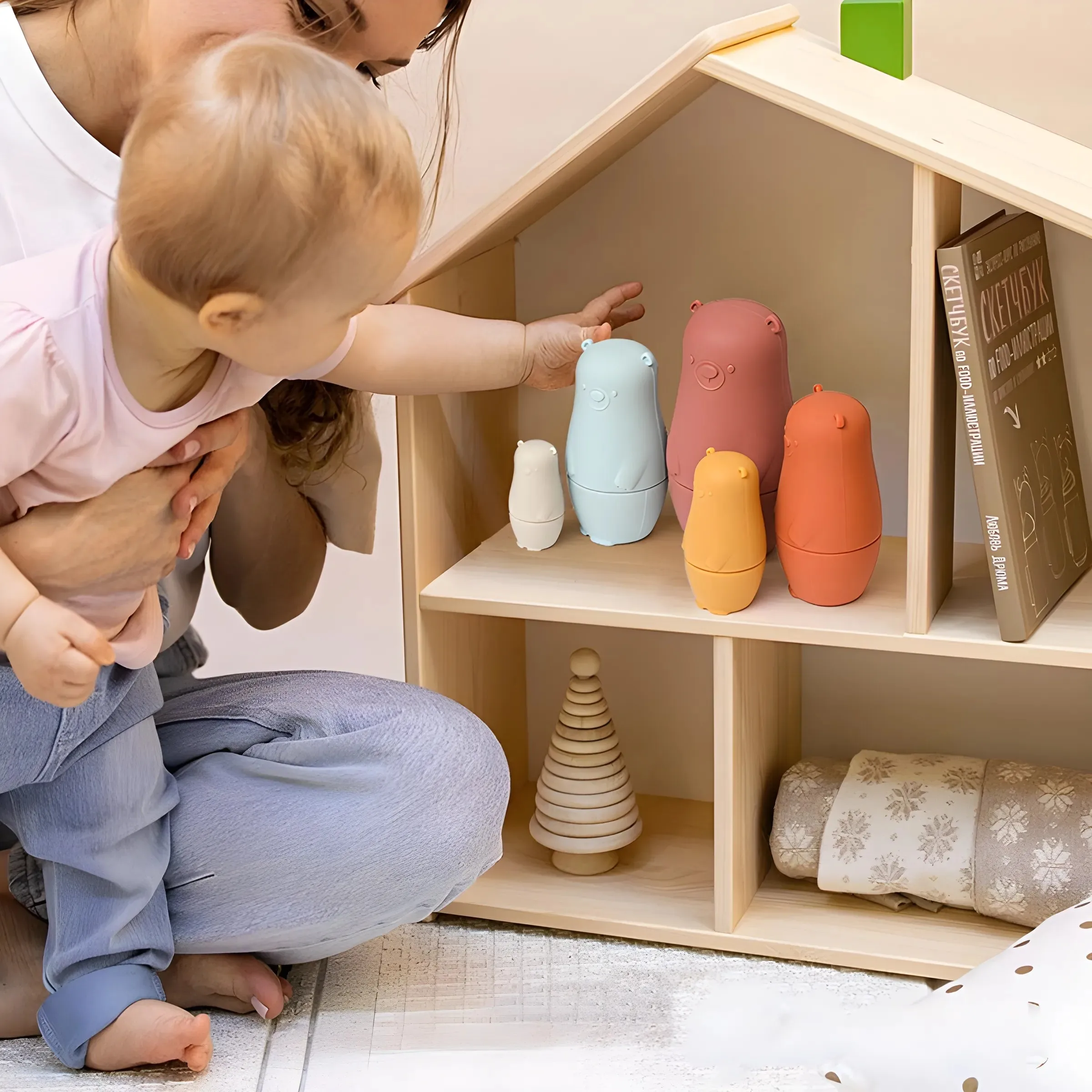 赤ちゃんのためのシリコンスタッキングパズル,円形の配置,食品グレード,入れ子のおもちゃ,誕生日プレゼント,5個