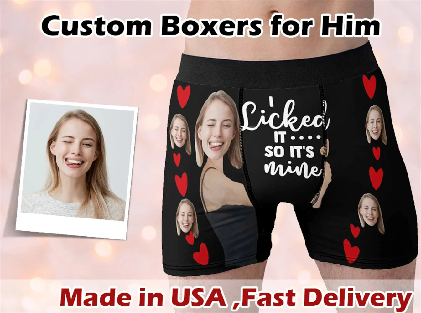 Custom Boxer Briefs with Face, Personalized Licked It So It's Mine Underwear with Photo, Boxers with Face, Gifts for Boyfriend