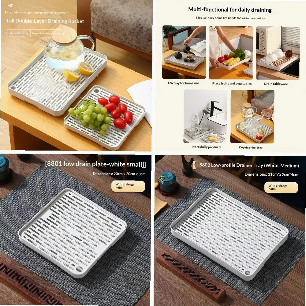 

Double drain tray Household tea tray rack, bowl and chopsticks tea cup storage rectangular plastic drain tray