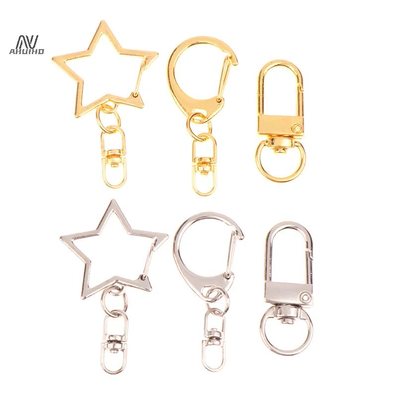 10Pcs Star Pentagram D-shaped Hollow Key Chain Rings Keychain DIY Accessories Lobster Clasp Keyring Jewelry Making Findings