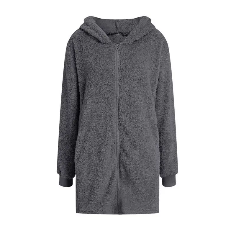 

ABSF женский кардиган с капюшоном и длинными рукавами на молнии, свободный плюшевый кардиган, женская плюшевая куртка