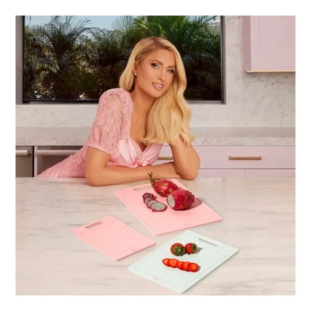 DualSided Cutting Board Set With Juice Grooves EasyGrip Handles BPAFree HeavyDuty Plastic Dishwasher Safe 3Piece Set Pink And Cream