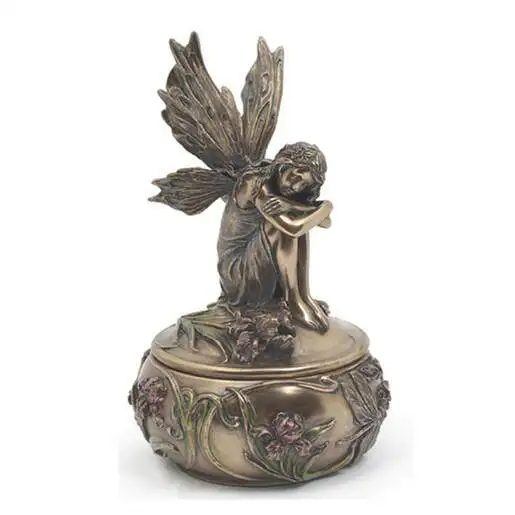 Sleeping Flower Fairy Jewelry Box Vintage Bronze Resin Trinket Storage Box Home Living Room Decorative Ornament Birthday Gift