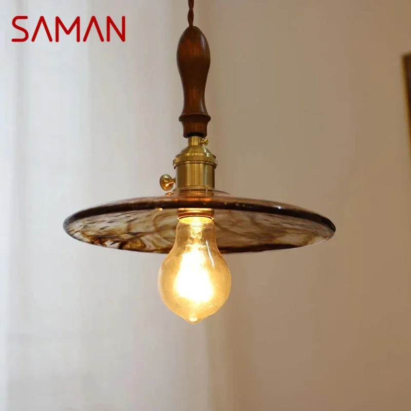 

SAMAN Nordic Brass Pendent lamp Modern Bedroom Bedside lamp Art Glass LED Restaurant Bar Aisle Chandelier