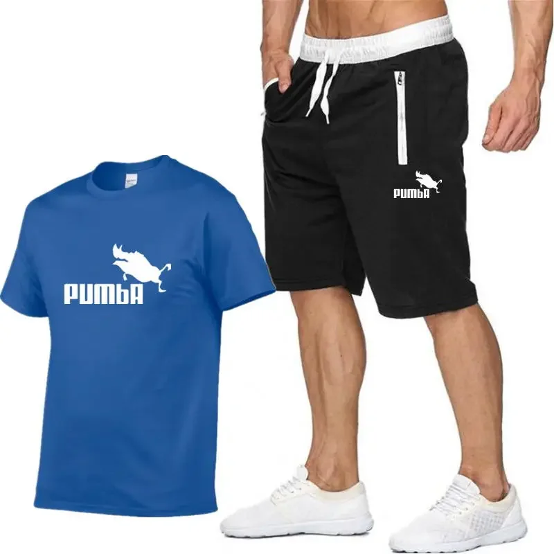 

2025 Summer Men's short-sleeved cotton T-shirt + casual shorts set, European and American brand printed T-shirt, jogging pants,