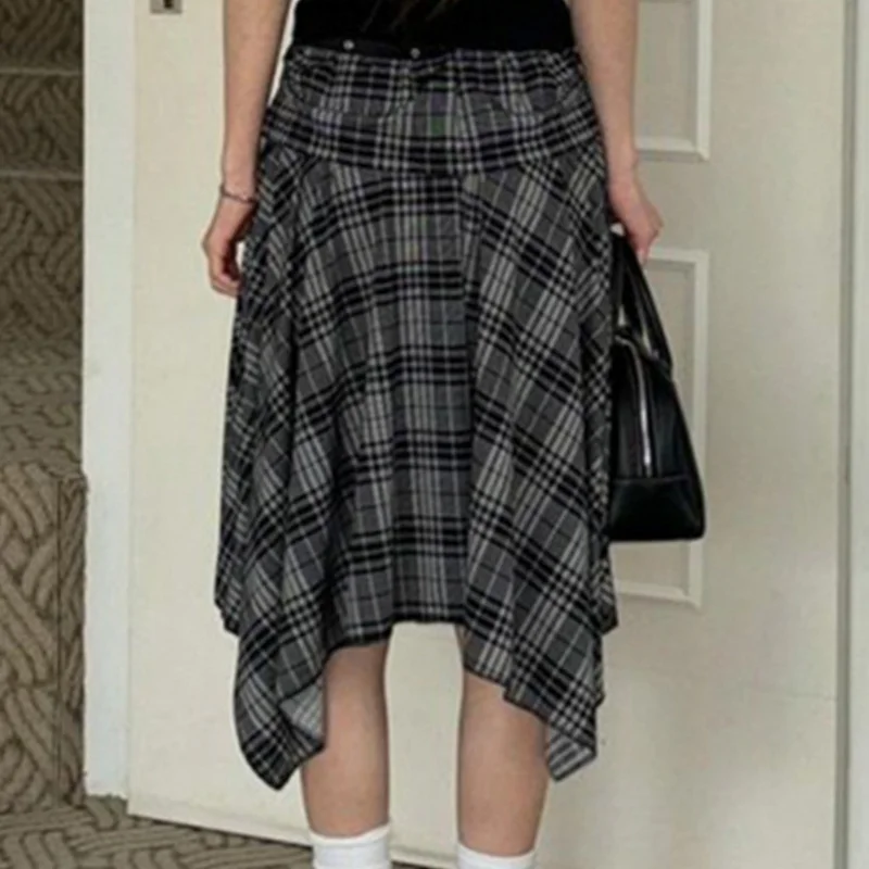 

Юбка миди в стиле Y2K с ретро-сеткой и асимметричным подолом, трендовая повседневная модель 2026 года в американском стиле для дерзких девушек