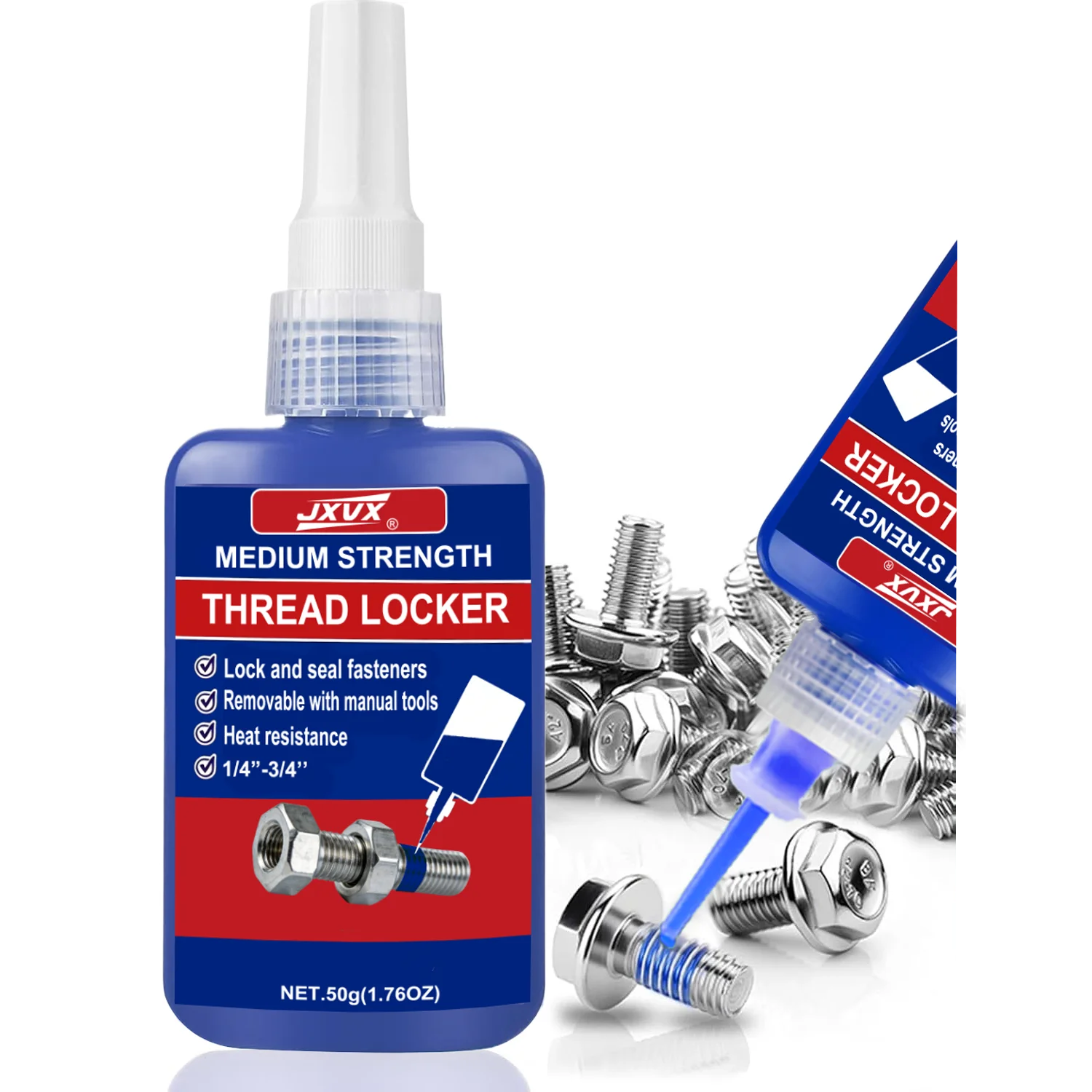 271/243 Threadlocker Medium to High Thread Locking Agent Sealant 50ml Anaerobic Glues Anti Loose Screw Glues Fastening Quickly Cured Threadlocker Adhesive for Screw Red/Blue Automotive Industrial Repair Maintenance.