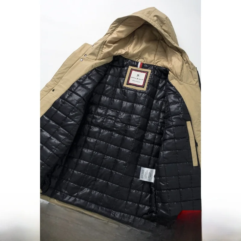 

Warm Cotton Jaet Men's Casual Faionable Simptic Hooded Coat Youth Stand Fit Coated Fabric Urban Sle Zipper Closure