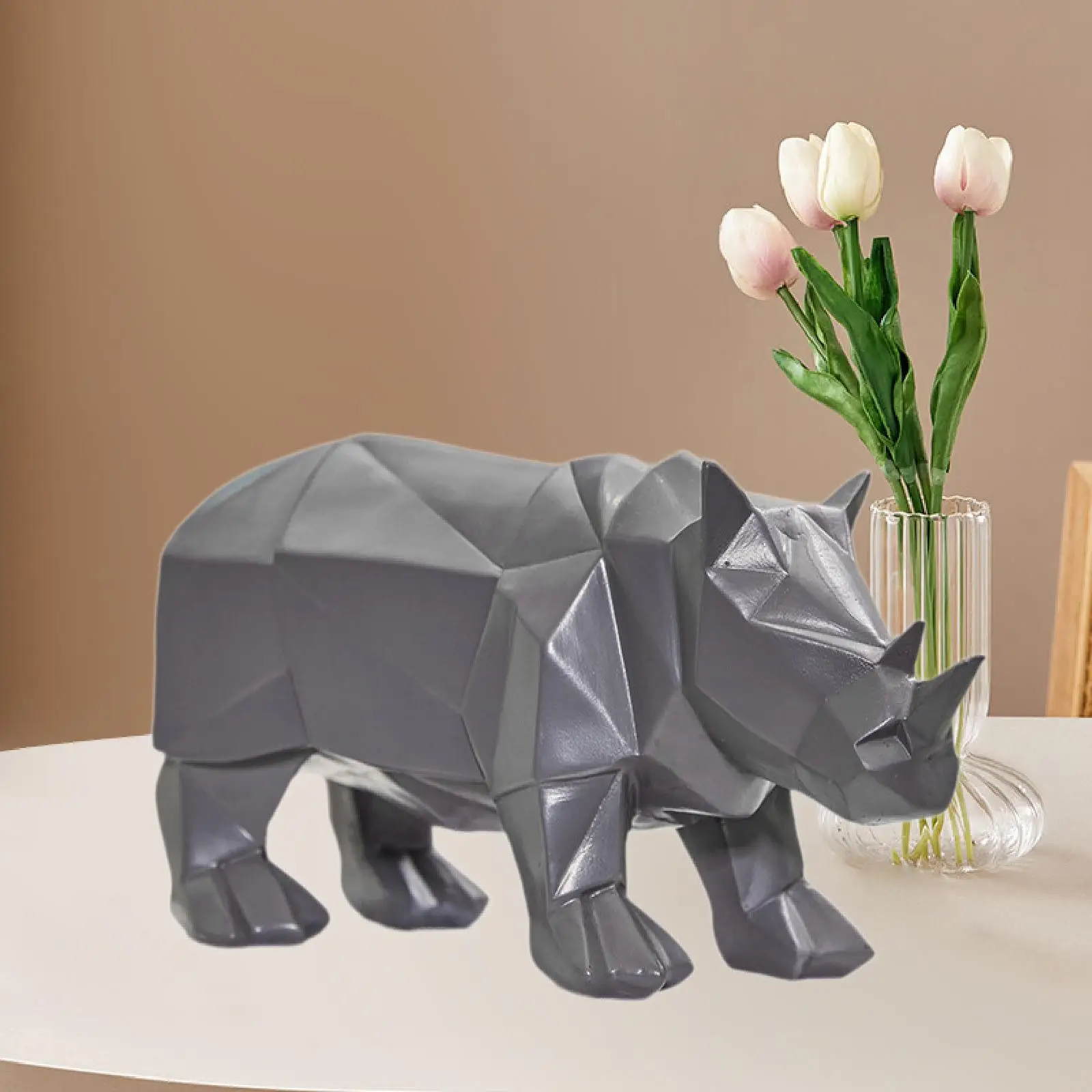 

Rhinoceros Statue Delicate Sturdy Modern Figurine Resin Sculpture for Indoor Desktop Decoration Home Office Decor Bedroom Shelf