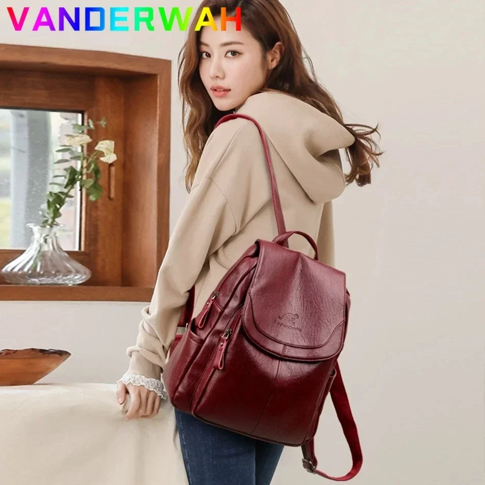 Genuine Women Leather Backpack Fashion Female Shoulder Bag Sac a Dos Ladies Bagpack Mochilas School Bags For Teenage Girls 2024