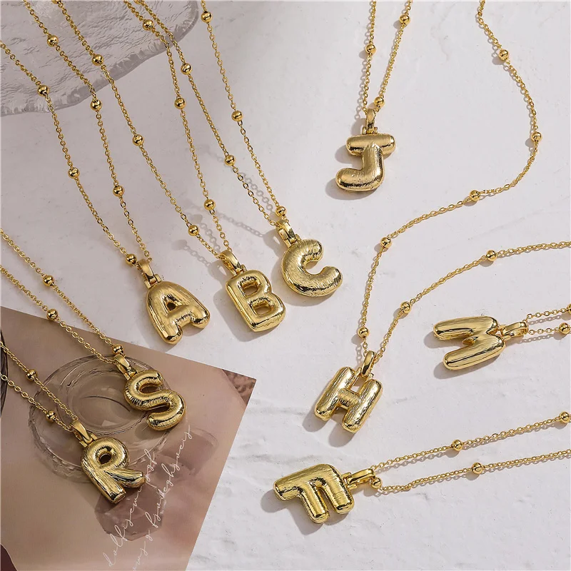 HECHENG,Lightweight Chunky Initial Necklace for Women Stainless Steel Link Alphabet Letter Pendant Necklaces Collar