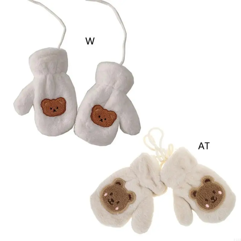 قفازات الشتاء الكرتونية للأطفال مع سلسلة سميكة من القطيفة الدافئة كاملة الأصابع P31B