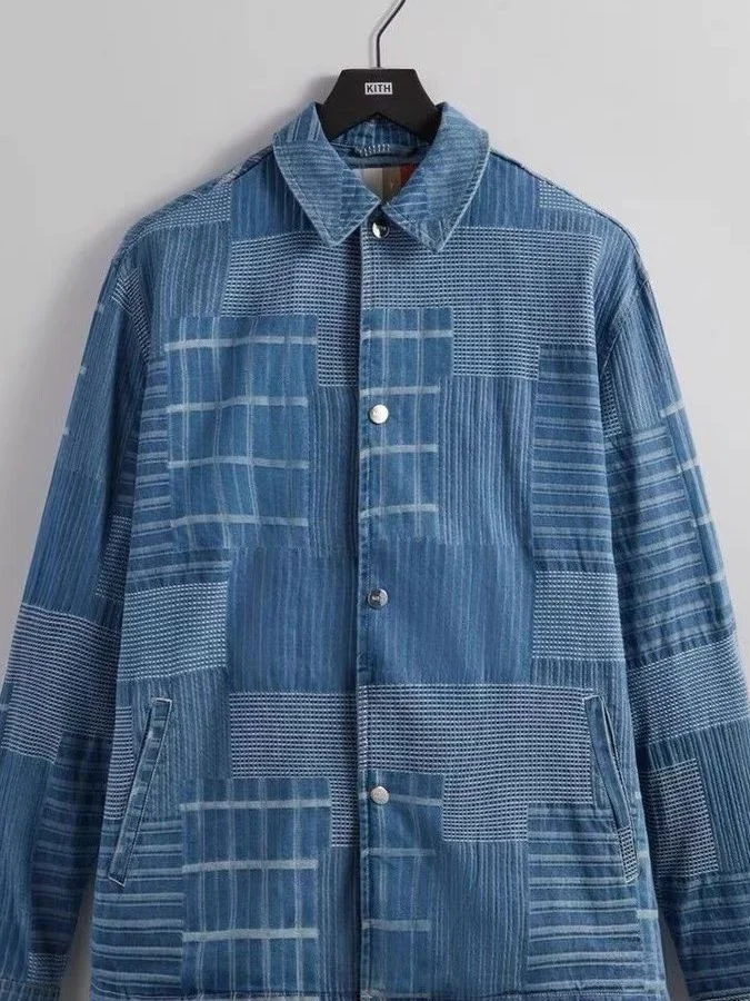 

Американский уличный стиль KITH: вязаный жакет с жаккардовым узором индиго, свободный крой, винтажный дизайн, для мужчин и женщин, на каждый день