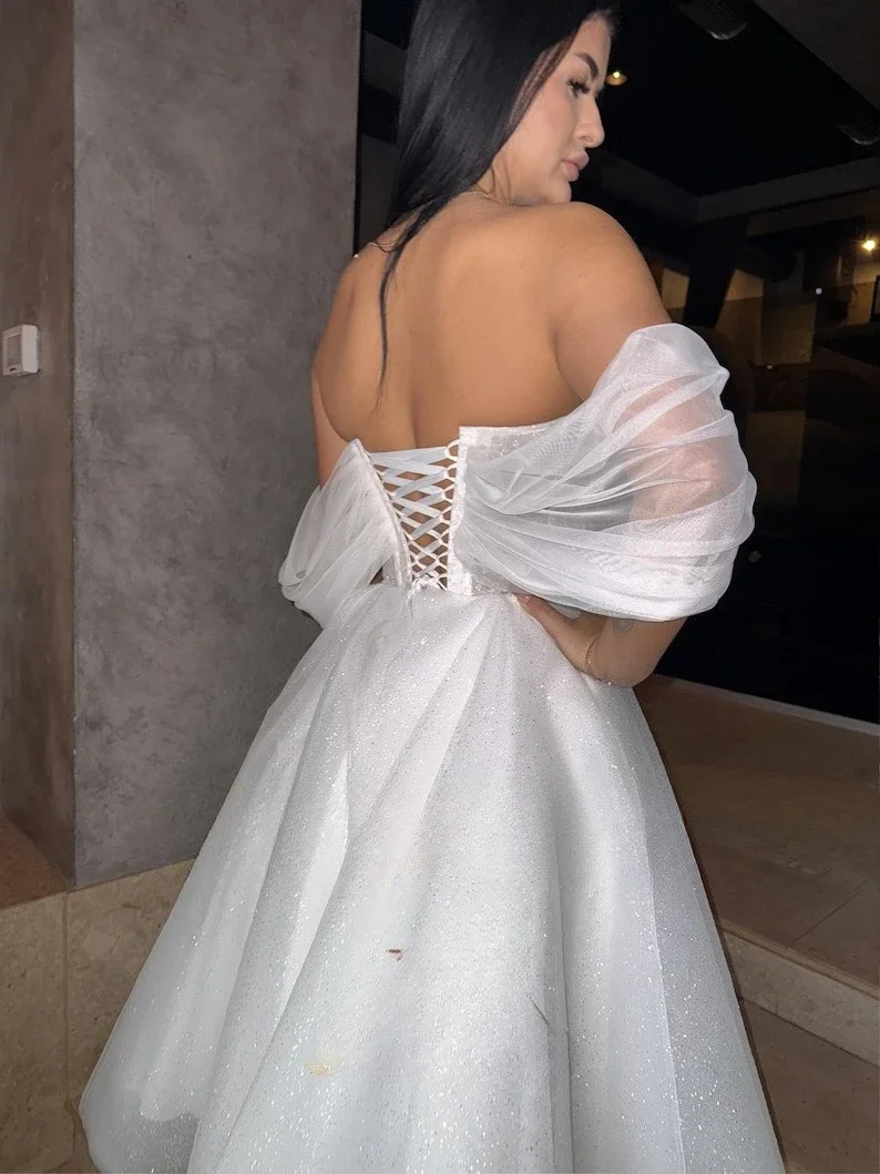 Vestido de novia con corsé Elopement, vestidos de novia largos hasta el té, vestido de despedida de soltera corto y brillante, vestido de novia sencillo