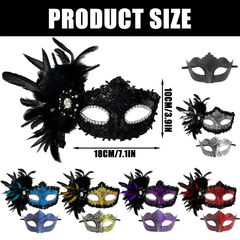 H58E 2 PCs Máscara disfarce penas face máscara face venezians máscara máscara fantasia figurino máscara para